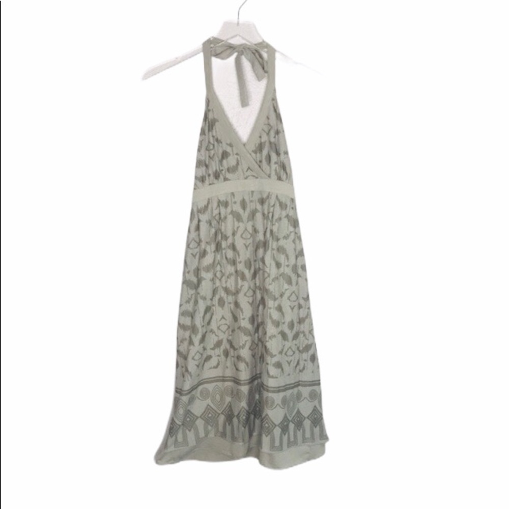 Athleta Gray Halter Tie-Back Maxi Dress Boho Aztec Print Size Small - Picture 2 of 14